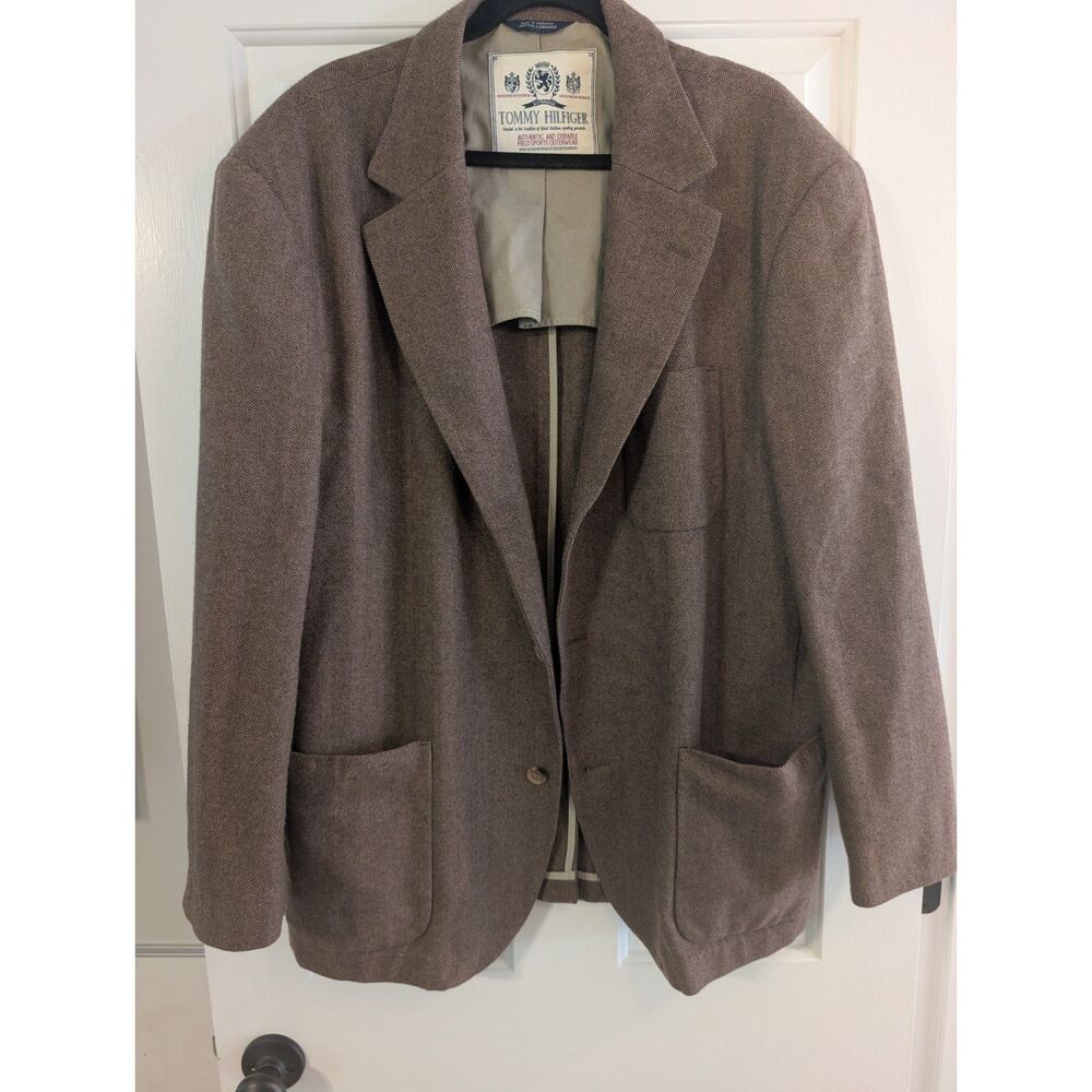 Vintage Tommy Hilfiger Herringbone Tweed Blazer Sport Coat Men's XL Wool Blend